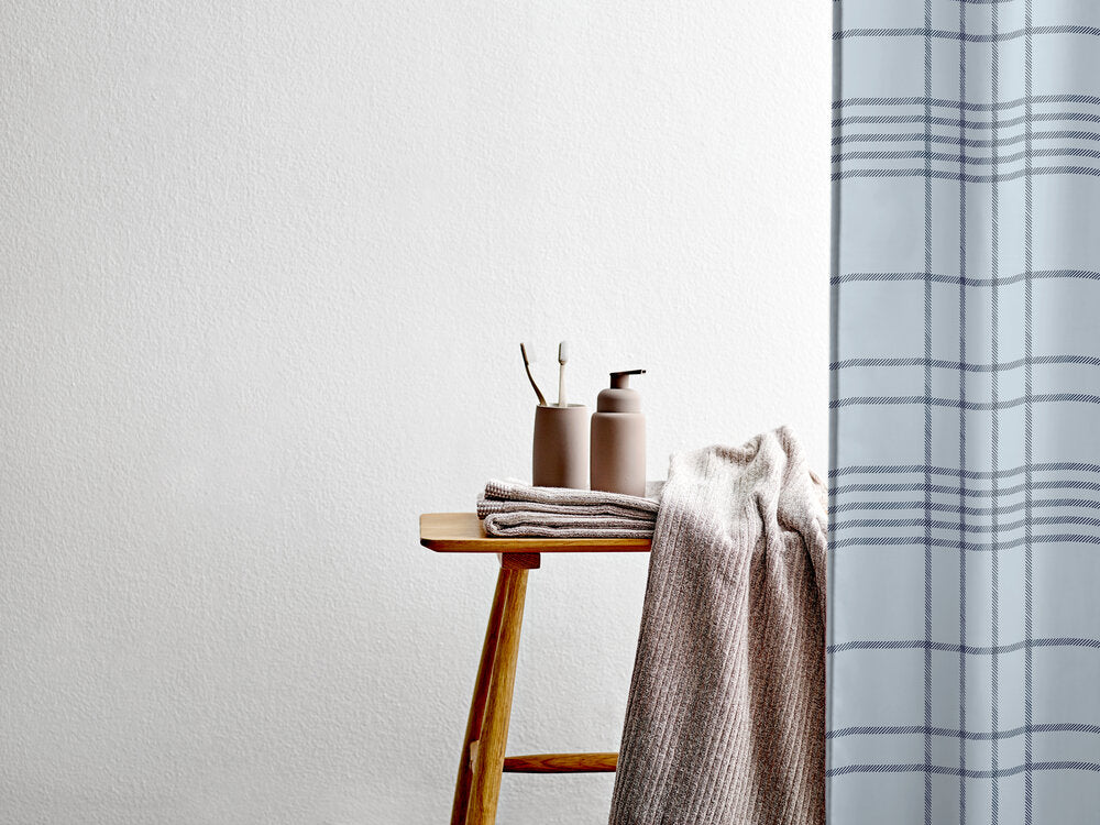 Tartan badeforhæng, Linen blue - 180 x 200 cm.